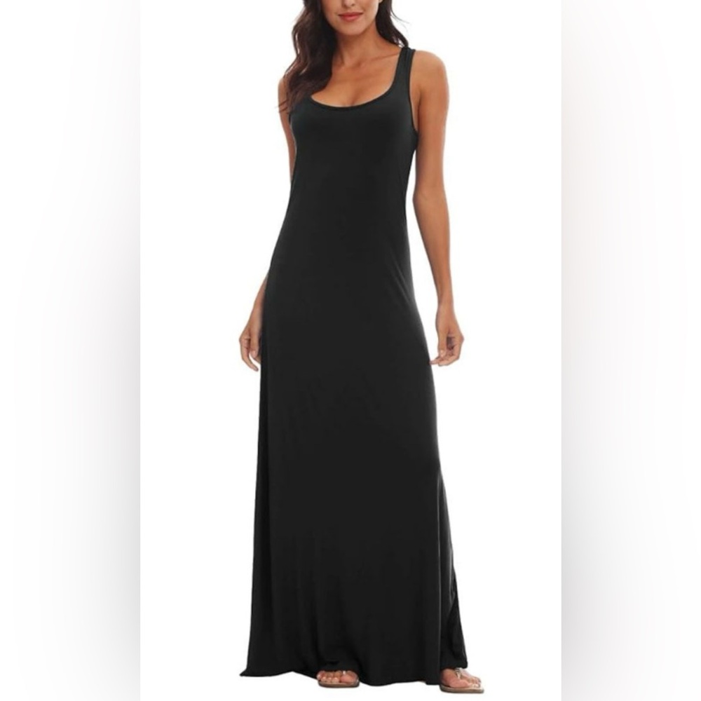 J Crew Scoop Neck Tank Maxi Dress Flowy Stretchy Black Size Small